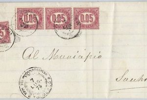 66085 - ITALIA REGNO -   SERVIZIO #2 striscia da 3 + 1 su BUSTA da TOLMEZZO 1875