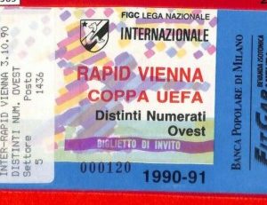 C0969 - Vecchio BIGLIETTO PARTITA CALCIO - 1990-1991 INTER VS PARID VIENNA