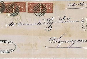 37929 REGNO: Sass T15 coppia + striscia di 3 su CIRCOLARE - da  Nuvolento 1878