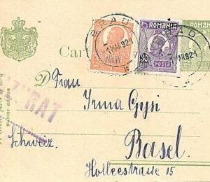 11894  -  ROMANIA - POSTAL STATIONERY to SWITZERLAND - 1921