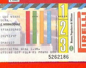 C0981 - Vecchio BIGLIETTO PARTITA CALCIO - 1997 INTER VS STRASBURGO