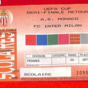 C0982 - Vecchio BIGLIETTO PARTITA CALCIO - 1997 MONACO VS INTER
