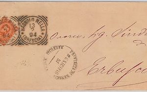 ITALIA REGNO storia postale: BUSTA con annullo TONDOQUADRO di BAGNOLO MELLA 1894