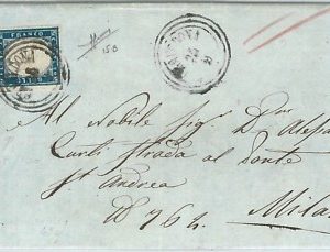 69399 - ANTICHI STATI - SARDEGNA: Sass 15B su BUSTA 1859 annullo LV di GRAVEDONA