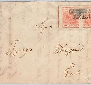 43531  ANTICHI STATI:  LOMBARDO VENETO: Sassone 6 COPPIA su BUSTA da  CONEGLIANO