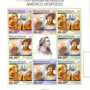A9120 - Mozambique - ERROR MISPERF Stamp Sheet - 2022, Americo Vespucho