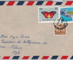 49014 - INDIA - POSTAL HISTORY - COVER to ITALY - BUTTERFLIES / SPORT / STADIUM