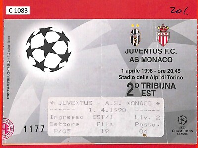 C1083 - Vecchio BIGLIETTO PARTITA CALCIO - 1998 JUVENTUS VS MONACO