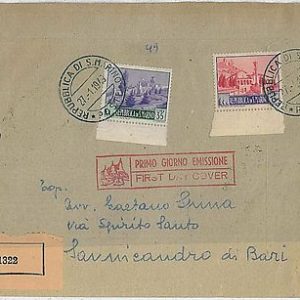 30061   SAN MARINO : STORIA POSTALE   FDC COVER - BUSTA PRIMO GIORNO 1949