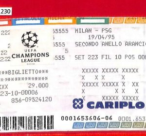 C1230 - Vecchio BIGLIETTO PARTITA CALCIO - 1995 MILAN VS PSG