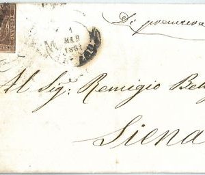 69397 - TOSCANA: S 19 su  BUSTA da AREZZO annullo SBARRE SPESSE - RAYBAUDI 1861