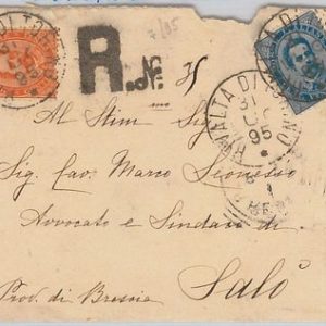 ITALIA REGNO: storia postale -  BUSTA RACCOMANDATA da RIVALTA di TORINO 1895