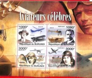 A0007 - BURUNDI - ERROR, 2011 MISSPERF STAMP SHEET:  Aviation LINDBERGH Boeing