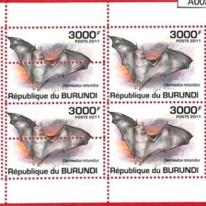 A0081 - BURUNDI - ERROR 2011  MISSPERF stamp SHEET:  Fauna - BATS mammals
