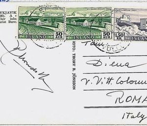 ICELAND -  POSTAL HISTORY:  Postcard to ROME