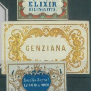 86824 - ITALY - Lot of 4 Vintage BOTTLE  LABELS - Rosolio - MEDICINE Cholera