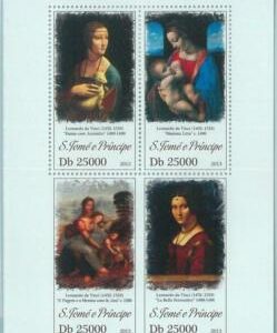 M1647  - S TOME & PRINCIPE, ERROR, 2013 MISPERF SHEET: Leonardo da Vinci