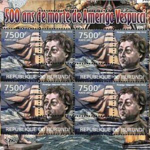 A0135 - BURUNDI - ERROR 2012  MISSPERF stamp SHEET:  Amerigo Vespucci SHIP