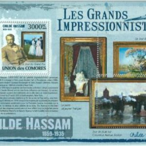 A0317 - COMOROS, ERROR, MISPERF, Souvenir sheet: 2009, Childe Hassam, Art