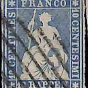 94993bB - SWITZERLAND - STAMP - Zumstein # 23a  Green Thread  / Thin Paper USED