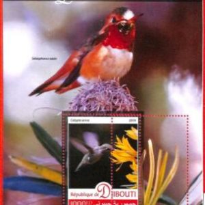 A3967 - DJIBOUTI - ERROR MISPERF, Souvenir sheet: 2019, Birds, Flowers