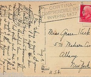ITALY -  POSTAL HISTORY: POSTCARD - RARE POSTMARK: Bobsleigh Championship 1937