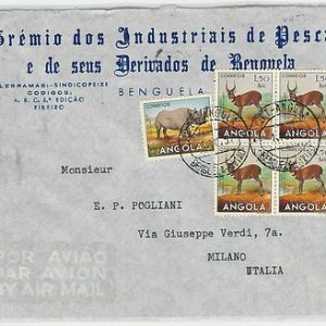 62371  -  ANGOLA - POSTAL HISTORY:   COVER to ITALY 1957 - Animals Rhinoceros
