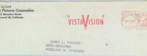 BK0075 - USA - Postal History - Red POSTMARK on CUT-OUT  1954 CINEMA: Vista