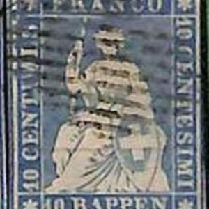 94993bF - SWITZERLAND - STAMP - Zumstein # 23a  Green Thread  / Thin Paper USED