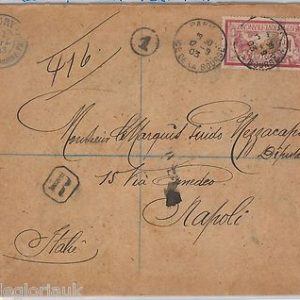 FRANCE -  POSTAL HISTORY -  PERFIN STAMP: Merson 1fr on COVER to  ITALY 1903