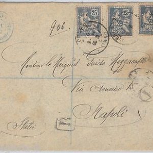 FRANCE -  POSTAL HISTORY -  PERFIN STAMPS on  COVER  to  ITALY  1903