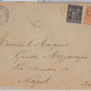 FRANCE -  POSTAL HISTORY -  MIXED FRANKING  PERFIN  on  COVER  to  ITALY  1902