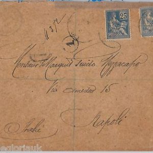 FRANCE -  POSTAL HISTORY: Yvert # 114  2 tones PERFIN on  COVER to ITALY  1902
