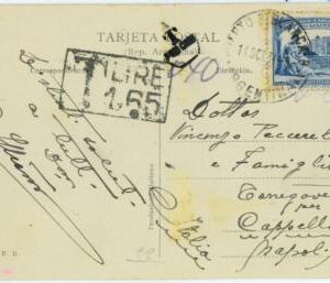 BK1804 - ARGENTINA - POSTAL HISTORY - REVENUE STAMP on CARD to ITALY Taxed  1934