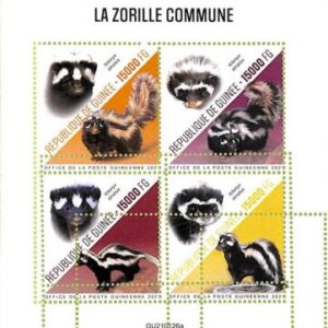 A7941 - REP.GUINEE -  ERROR MISPERF  Stamp Sheet -2021  MAMMALS  Zorille Polecat