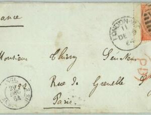 BK0743 - GB - POSTAL HISTORY -   COVER to PARIS  via CALAIS 1864