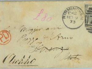 BK0791 - GB - POSTAL HISTORY - SG # 125  P12 on COVER: BIRMINGHAM to AREZZO 1873