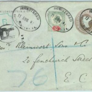 BK0816 - GB - POSTAL HISTORY - Mixed Franking REGISTERED STATIONERY COVER 1887