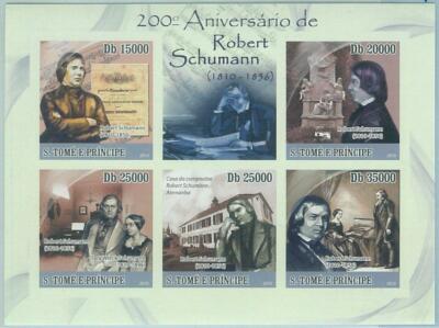 M1610 - S TOME & PRINCIPE - 2010, IMPERF stamp SHEET: Robert Schumann, Music