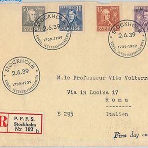 58368 -   SWEDEN - POSTAL HISTORY: FDC COVER to ITALY - 1939 - SCIENCE