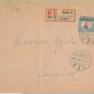 BK0026  OCCUPAZIONI  - Storia Postale: FIUME  sass. # 29f  su BUSTA raccomandata