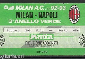 59701  - Vecchio  BIGLIETTO PARTITA CALCIO - 1992 / 1993 : MILAN /  NAPOLI