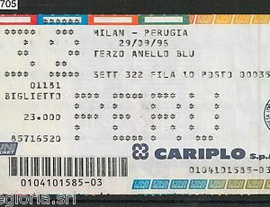 59705  - Vecchio  BIGLIETTO PARTITA CALCIO - 1995 / 1996 : MILAN /  PERUGIA