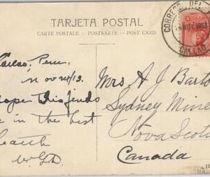 58671  -  PERU - POSTAL HISTORY: POSTCARD from CALLAO to NOVA SCOTIA Canada 1913