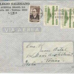 63129 -  PERU - POSTAL HISTORY -  Airmail COVER to ITALY 1956