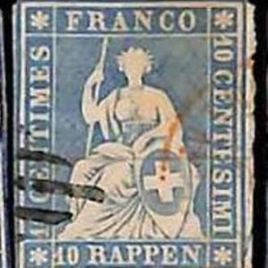 94993cF - SWITZERLAND - STAMP - Zumstein # 23 Green Thread  / Medium  Paper USED