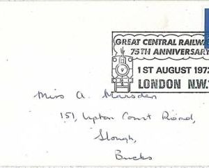 38185- GB UK-POSTAL HISTORY:SPECIAL POSTMARK:Great Central Railway 1972-TRAINS: