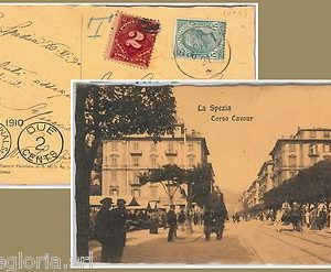 56109 - STORIA POSTALE - CARTOLINA da LA SPEZIA a USA - TASSATA in ARRIVO 1910