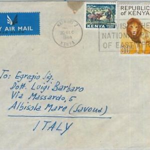 75990 -   KENYA  - Postal History -  AIRMAIL COVER to ITALY 1964 - Animals LION