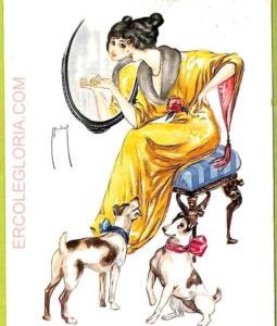 af1681 - VINTAGE POSTCARD - Glamour Ladies Donnine - ARTIST SIGNED  Dogs